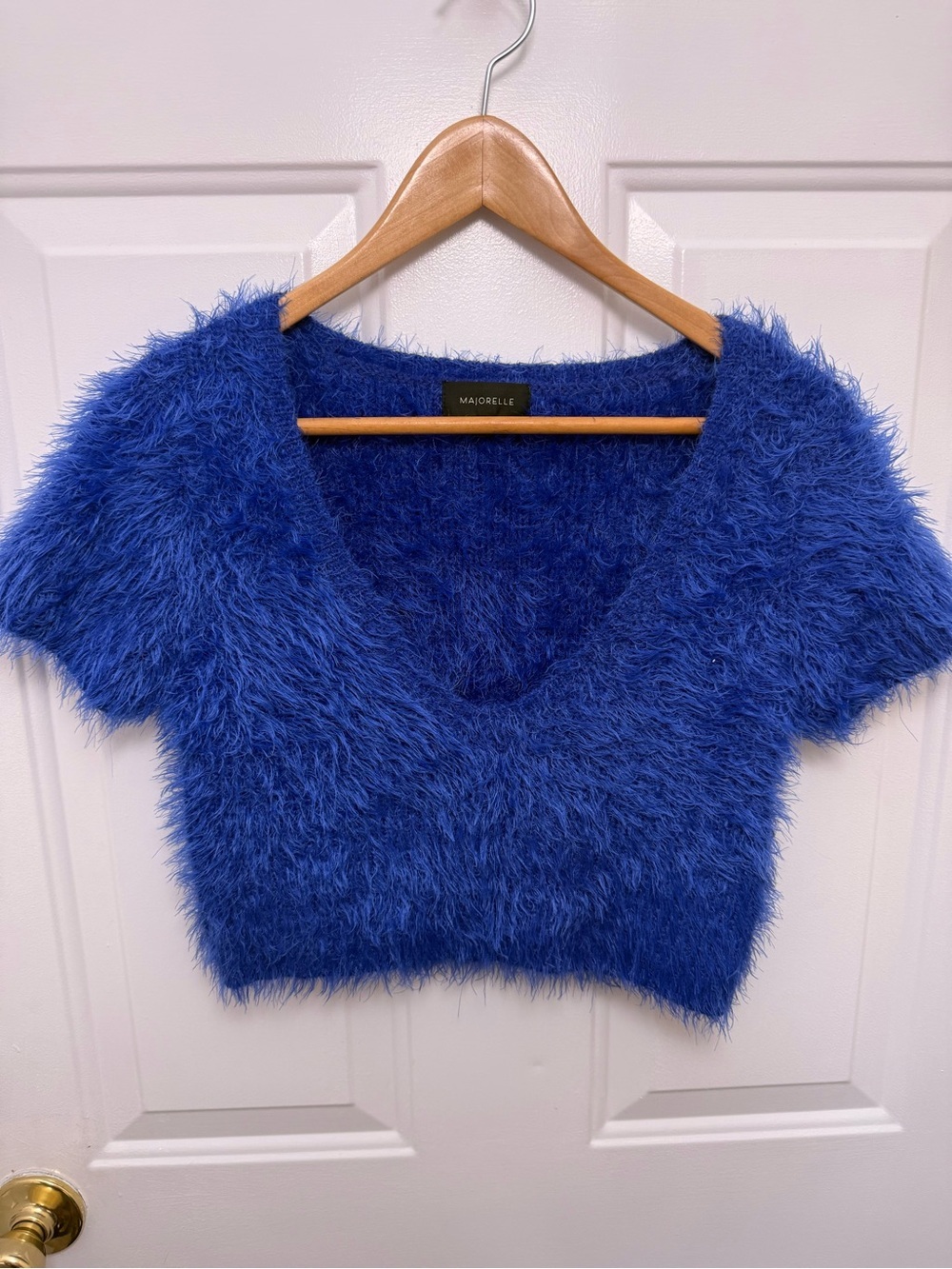 Majorelle Blue Fuzzy Cropped V Neck Top Size Medium Maximalist Festival